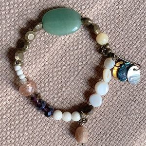 MULTI-COLORED STONE/MOTHER OF PEARL ELASTIC BRACELET